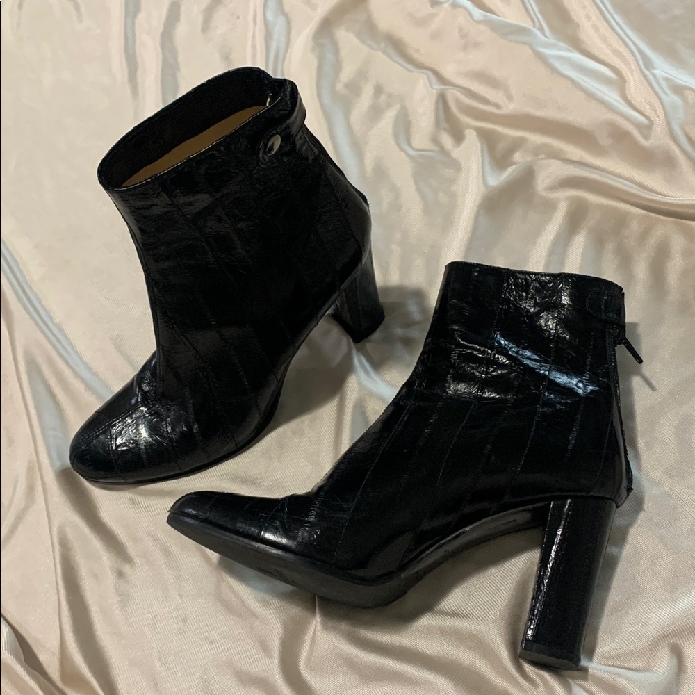 Colisee Paris Black Eel Leather Ankle Boots | Colisée Leather Boots 39.5